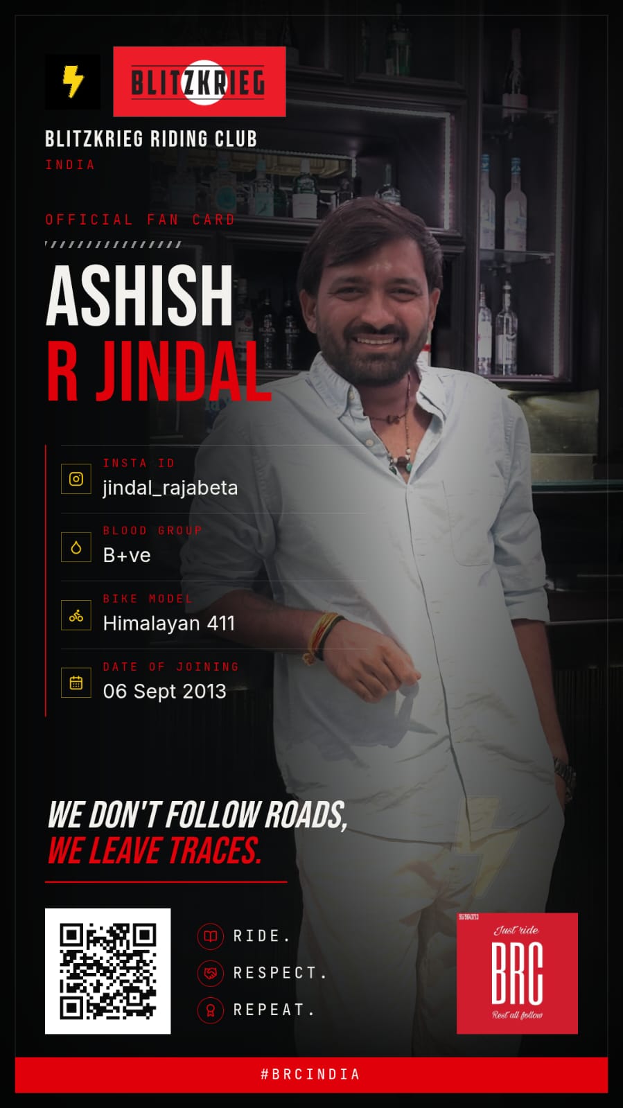 BRC fan card of Ashish R Jindal