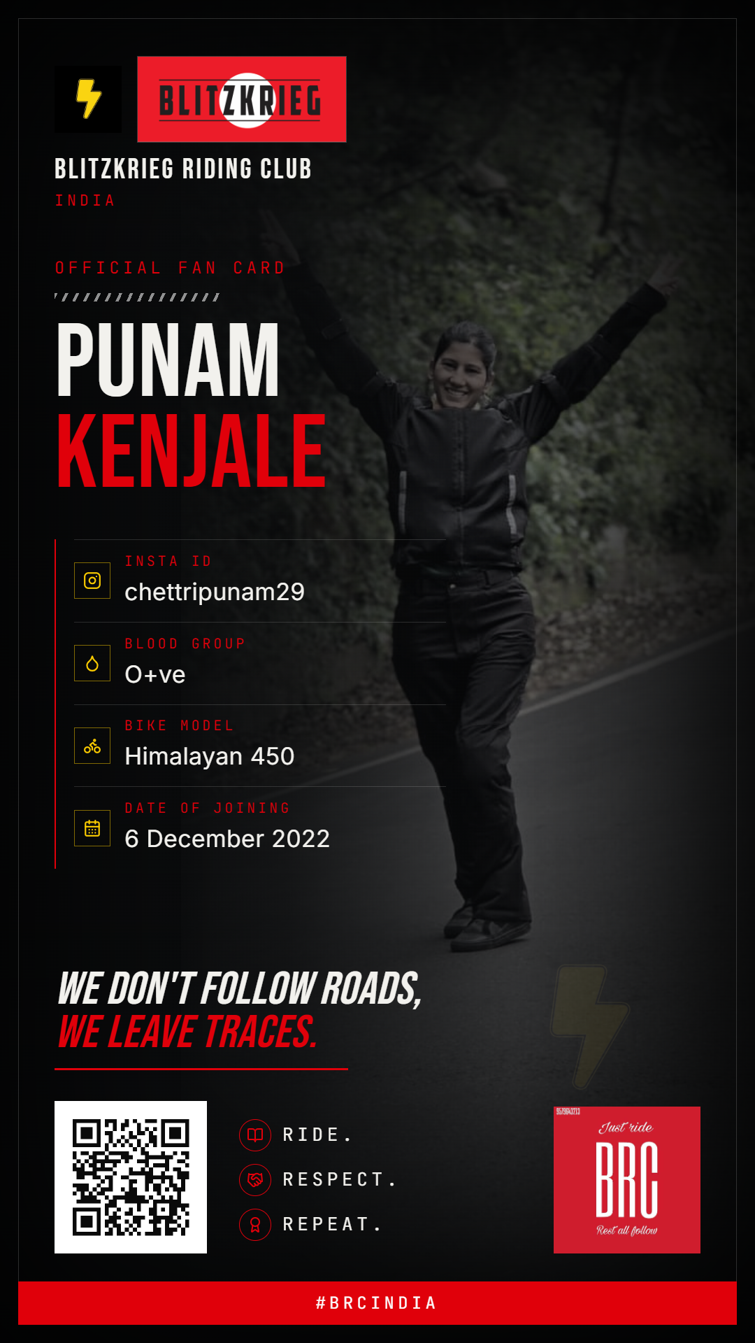 BRC fan card of Punam Kenjale