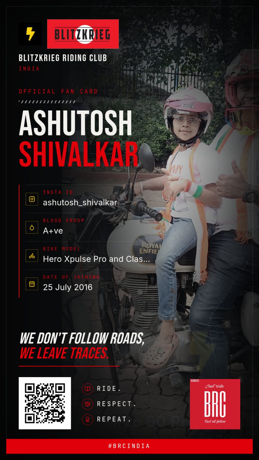BRC fan card of Ashutosh Shivalkar