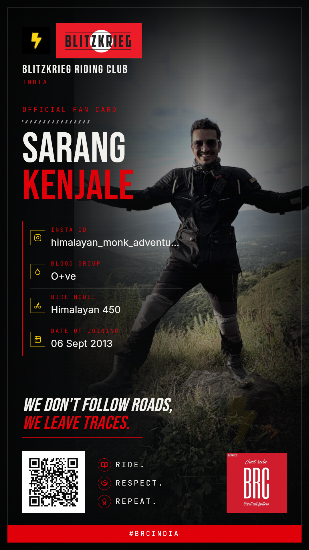 BRC fan card of Sarang Kenjale