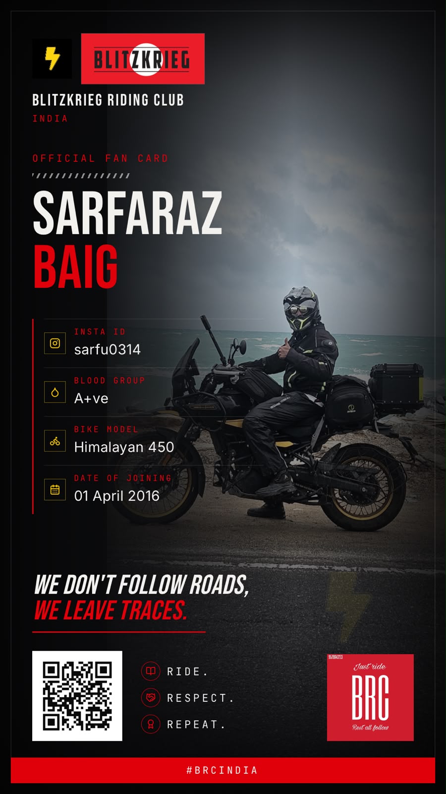 BRC fan card of Sarfaraz Baig
