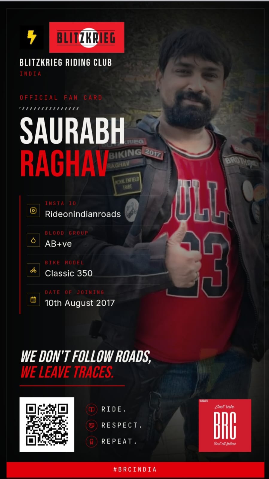 BRC fan card of Saurabh Raghav