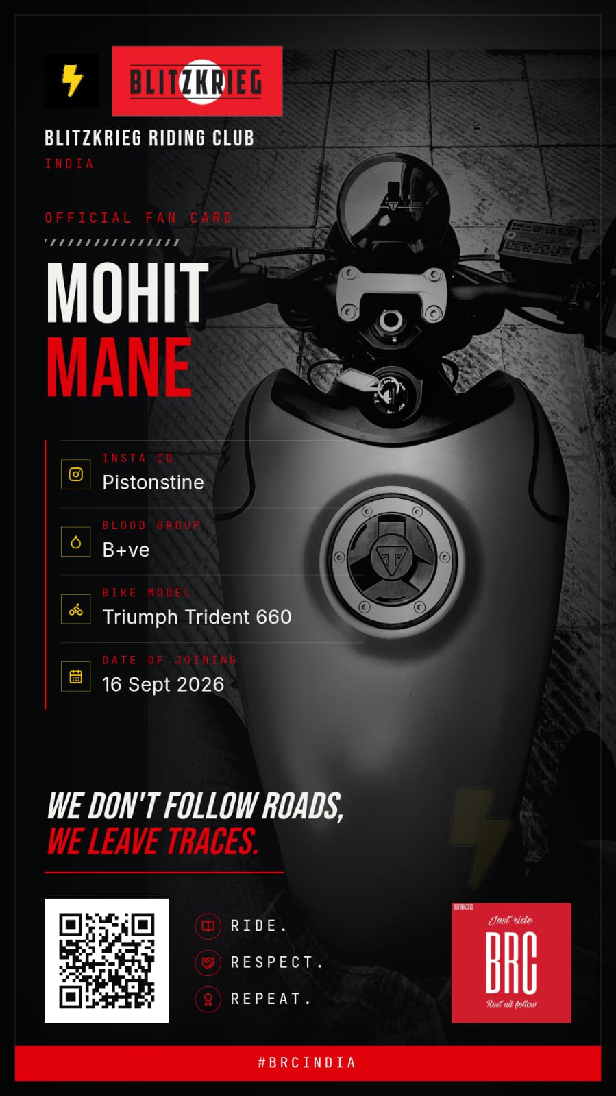 BRC fan card of Mohit Mane