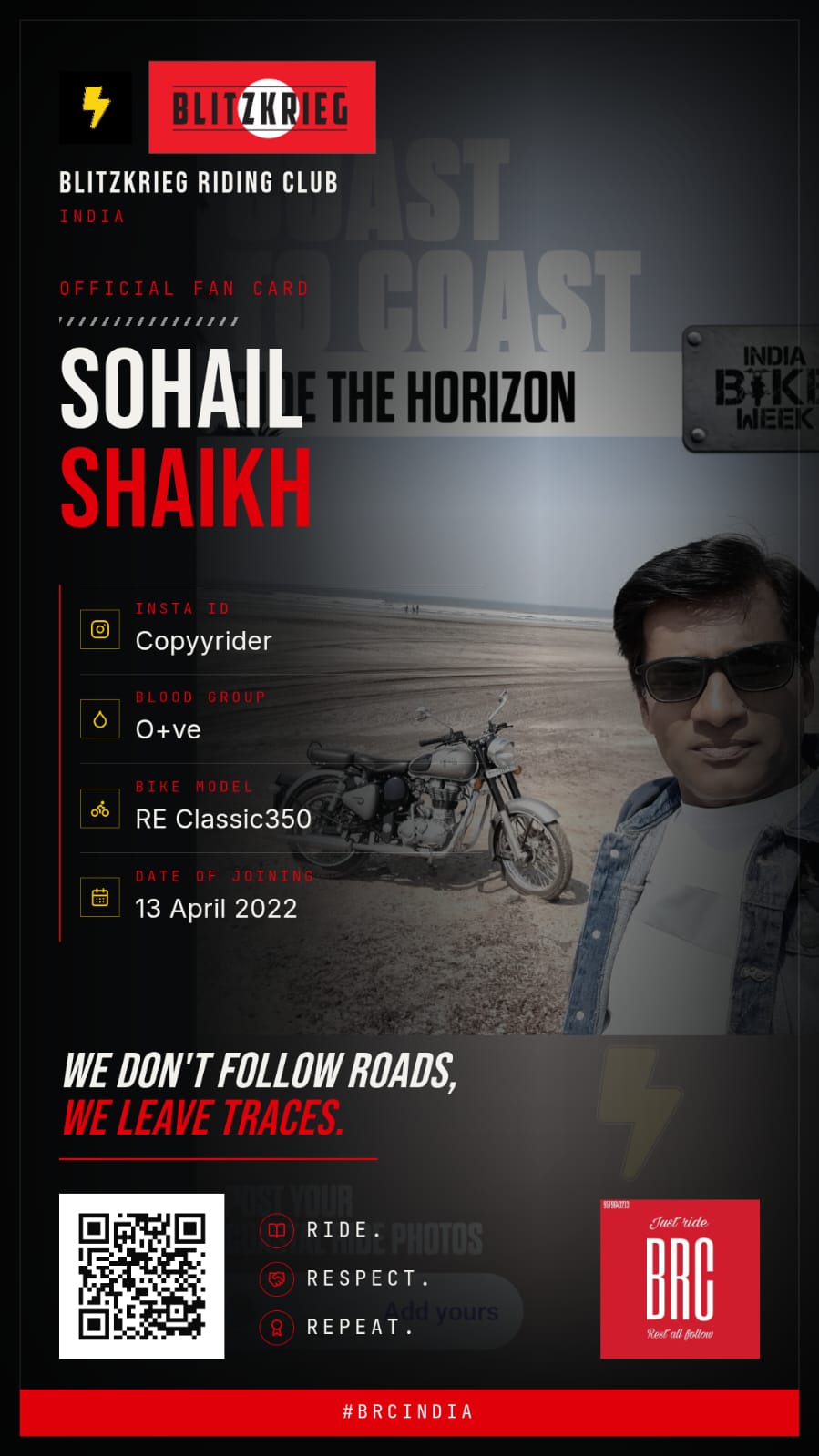 BRC fan card of Sohail Shaikh
