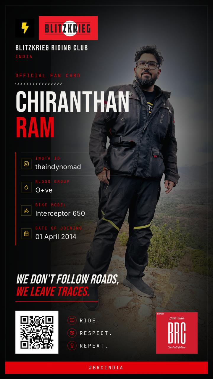 BRC fan card of Chiranthan Ram